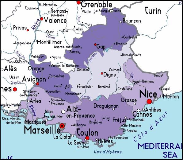 žemėlapis Marselio regione