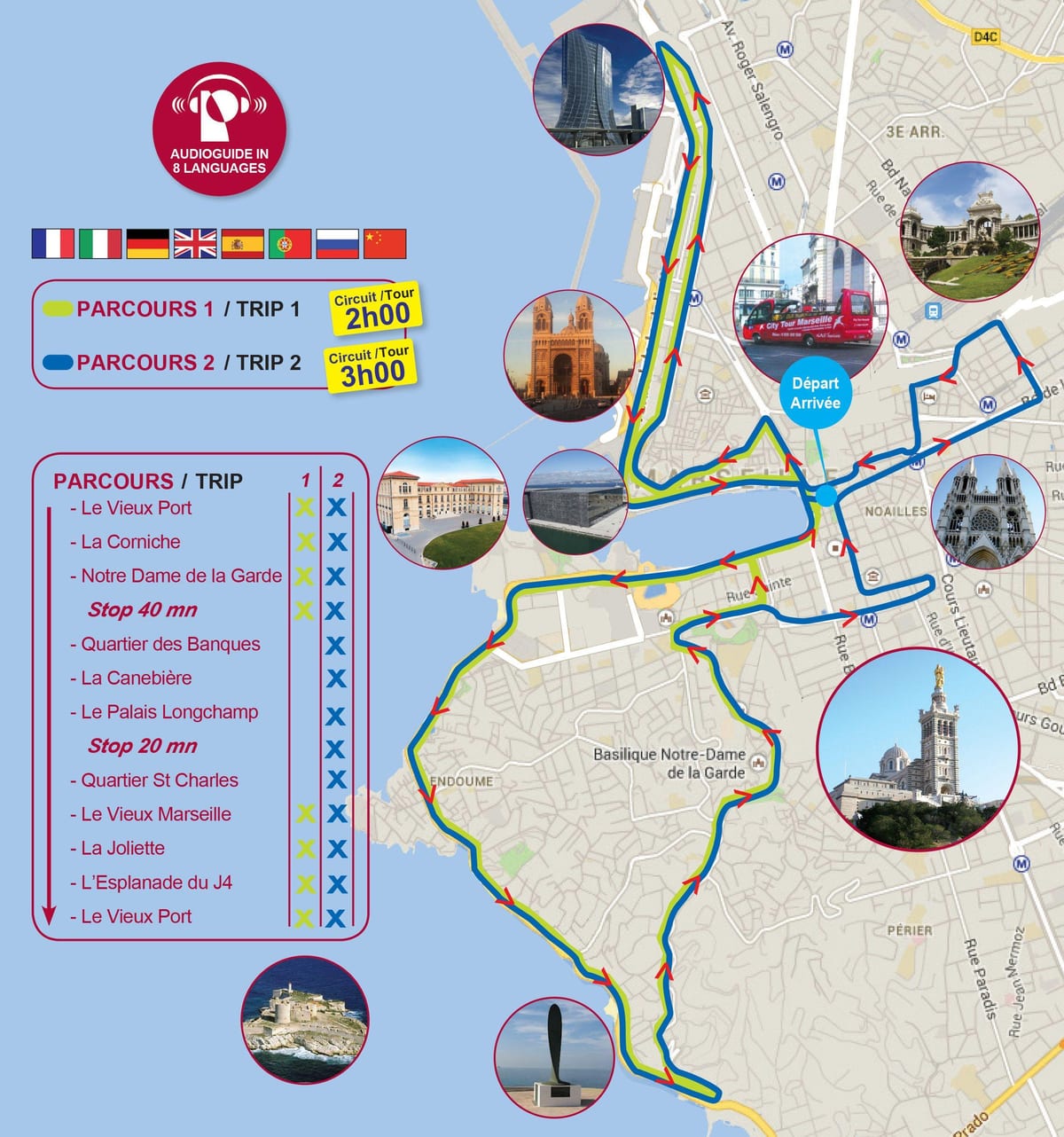 hop on hop off autobusą Marseille prancūzija žemėlapyje